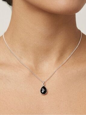 Black Onyx Teardrop Pendant Necklace Silver Artisan Boho